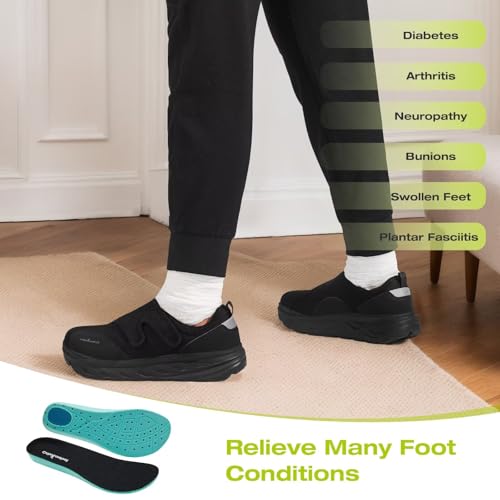 OrthoComfoot Men's Orthopedic Diabetic Extra Wide Walking Shoes: Adjustable Arch Support Plantar Fasciitis Slip-On for Swollen Feet, Comfortable Orthotic Easy Top Loafers for Foot and Heel Pain4