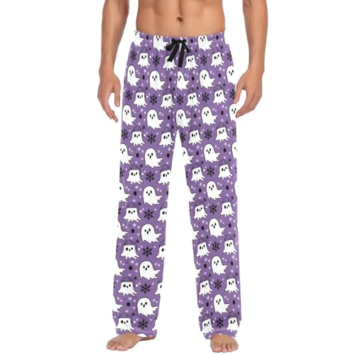 Mens Cotton Pajama Pants Sleep Lounge Pj Bottoms Sleepwear with Pockets Drawstring S Cute Ghost2
