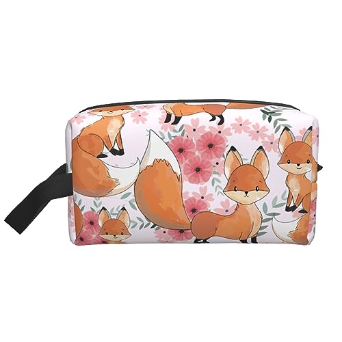 Borsa per il trucco Doodle Dog Toiletry Pouch Portatile Viaggio Lavaggio Sacchetto di Immagazzinaggio con Cerniera Impermeabile Cosmetico Accessori Organizzatore Volpe carina con
