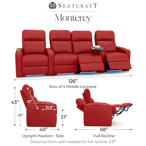 Image of Seatcraft Monterey Home Theater Seating Red Row of 4 Middle Loveseat