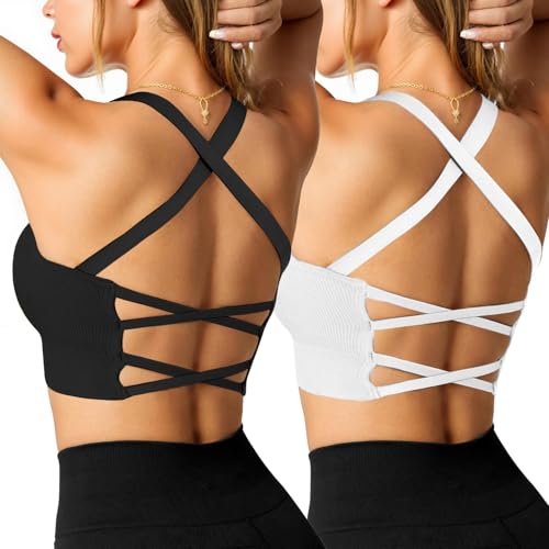 Crewhpo Sujetador Deportivo para Mujer Sujetadores Sin Aros con Almohadillas Extraíbles Sujetador Espalda Descubierta Bra Deporte para Gimnasio Yoga Bailar Fitness