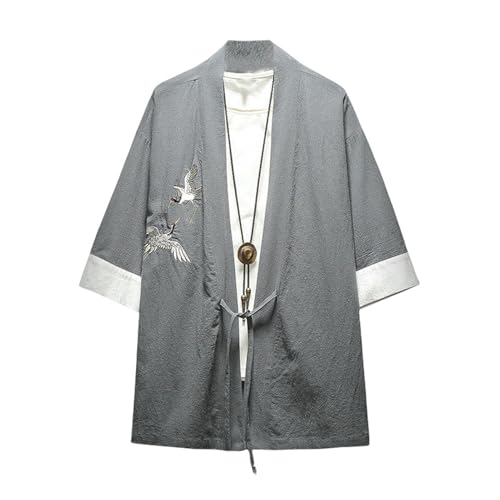 T-shirt Hanfu en coton lin pour homme, haut d'été ample style chinois bleu