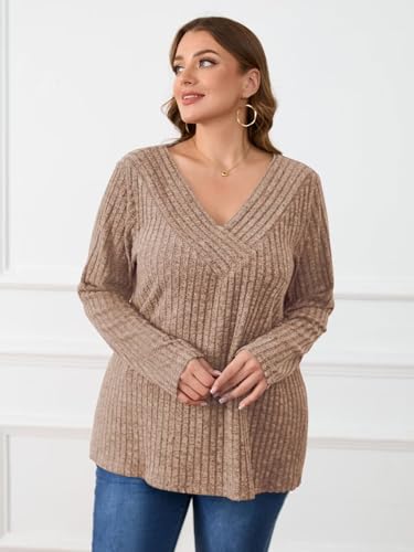 Image of BELAROI Womens Plus Size Sweaters V Neck Fall Tunic Top Pullover Shirts