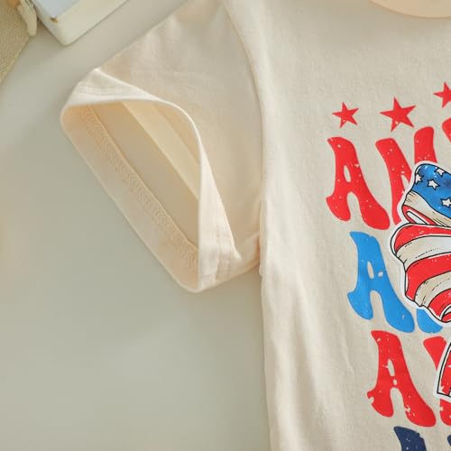 Image of Kids Toddler Girls 4th of July T-Shirt Short Sleeve Patriotic Coquette Bow American Flag Independence Day Top
