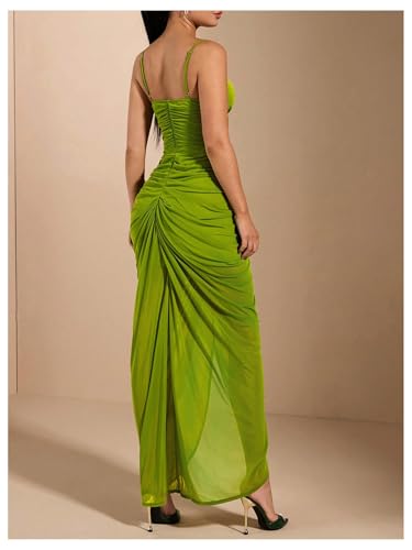 Floerns Women's Ruffle Ruched Cami Dress Draped Split Elegant Bodycon Maxi Dresses2