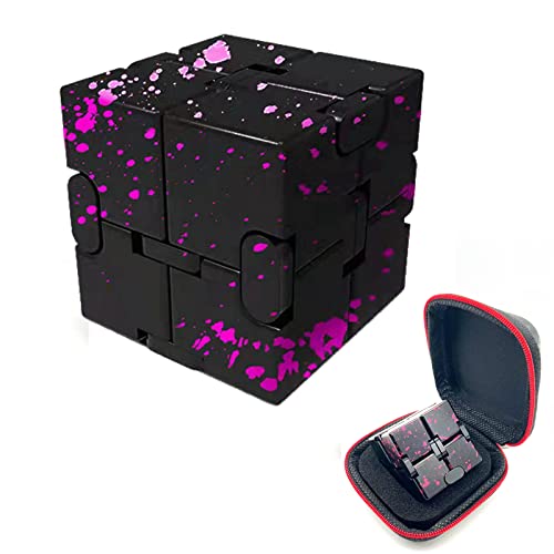 Fufuyou Metal Fidget Infinity Cube Toys For Men Gadgets Anxiety Stress Relief Aluminum Alloy Material Ultra Durable (Black & Pink) #TOP5