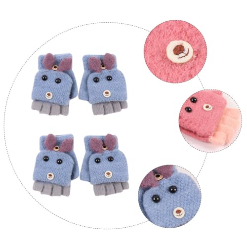 2pairs Cartoon Dog Knitted Gloves for Boy Girl of Warm Half Finger Gloves Fun and Comfortable Design for Activities Easy to Wear Random Color3