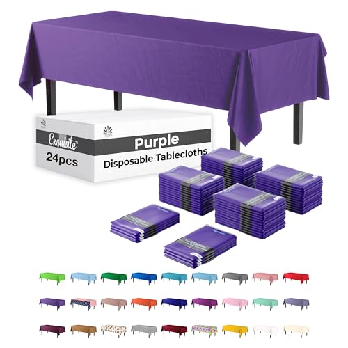 Image of Party Solids Purple Rectangular Plastic Tablecloth - 54x108 Inch, Pack of 24