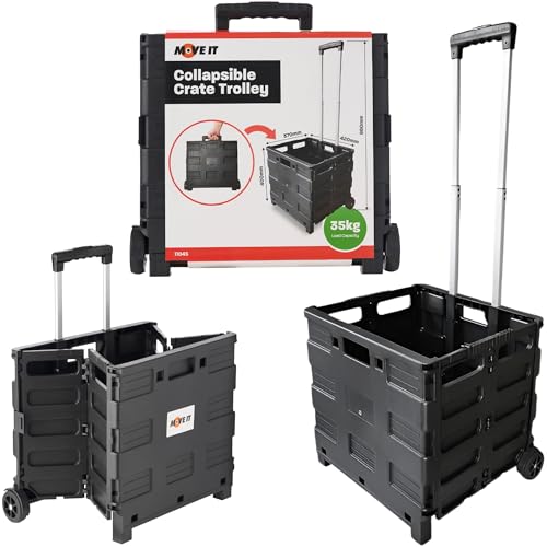 Folding Shopping Trolley Cart, Heavy Duty Boot Cart, Quiet Wheels & Telescopic Aluminium Handle, Collapsible Utility Box for Groceries, Cleaning, Tools, Office, Garden & Camping – 35kg Capacity, Black