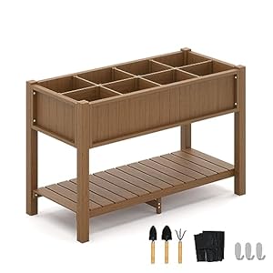Lue bona large raised garden bed with tools and shelf 47 21 30in 8 diy pocket hdps elevated planter box with legs 3 year warranty no crack outdoor herb raised beds for gardening vegetables  urban country home decor