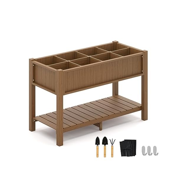 Lue bona large raised garden bed with tools and shelf 47 21 30in 8 diy pocket hdps elevated planter box with legs 3 year warranty no crack outdoor herb raised beds for gardening vegetables  urban country home decor