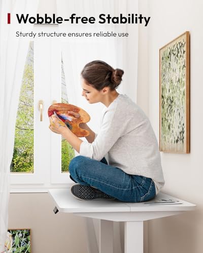 Image of SANODESK Height Adjustable Electric Standing Desk 40x24 Inches, Sit Stand Desk with Splice Board for Home Office, Ergonomic Computer Workstation, Study & Gaming, White Frame /White Top