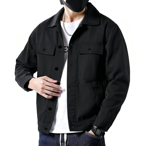 Image of SANGTREE Men's Trucker Jacket Lightweight Jacket Cotton Casual Outerwear With Pockets