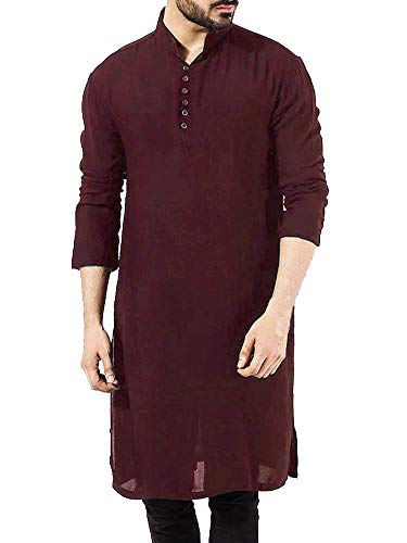 Mensleben Camicia Etnica da Uomo a Maniche Lunghe Kaftan Henley Kurta Pyjama Indiana Thobe Roben Arabish Shirts A-Rot XL