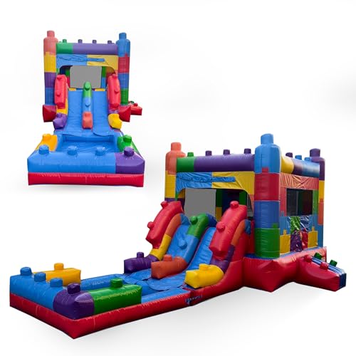 Inflatable Water Slide Bounce House Combo for Kids and Adults with Splash Pool, Commercial Grade Backyard Water Park with Basketball Hoop, Outdoor Fun, Wet or Dry, 26ft x 12ft x 12ft with Blower