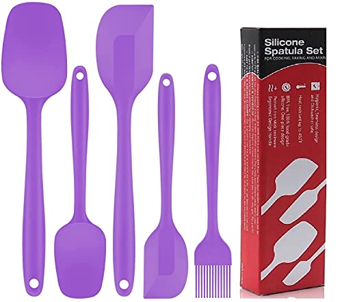 Image of Silicone Spatula Set Silicone Kitchen Utensils Set with Basting Pastry Silicone Brush Heat Resistant Non-Stick, for Cooking Baking Cake Decorating, Rubber Spatula Turner Spoonula, 5 (Purple)