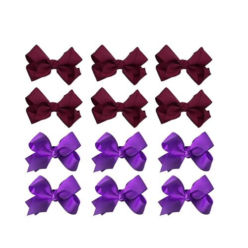 Image of Small Solid Bows for Girls - Set of 12 (Purple & Burgundy)