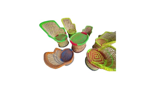 ZINKOO Bamboo Chair and Table Set for Family, 2 Medium 4 Large Size, Colorful Woven Furniture
