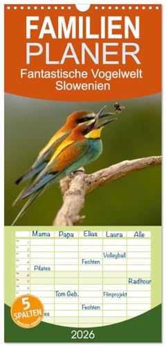 Familienplaner 2026 - Fantastische Vogelwelt Slowenien mit 5 Spalten (Wandkalender, 21 x 45 cm) CALVENDO: Intakte Lebensräume für Vögel