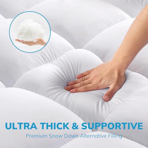 wOod-it Queen Size Mattress Topper for Back Pain, Extra Thick 900 GSM Mattress Pad, Cooling Breathable Pillow Top Protector Overfilled with Down Alternative, 8-21\" Deep Elastic Pocket (60x80 Inches)