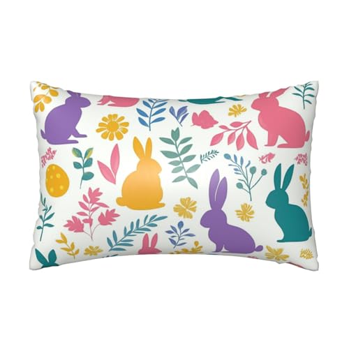 Bunny Rabbits Easter Satin Pillowcase Leaves Silk Pillow Cases for Hair and Skin Slipping Body Pillow Cover with Zipper Queen Size 20x30 Pillowcase Decorative for Kids Bedroom