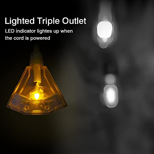 Ep 50 Ft Lighted Outdoor Extension Cord With 3 Electrical Power Outlets - 14/3 Sjtw Heavy Duty Yellow Extension Cable With 3 Prong Grounded Plug - Power Cord For Lawn, Garden, Appliances #TOP2