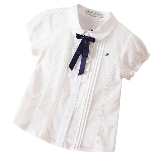 Girls White Blouse with Navy Bow and Collar