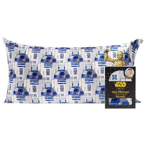 Kitsch x Star Wars R2-D2 & C-3PO Satin Pillowcase with Zipper for Hair & Skin - Softer Than Silk Pillow Cases Smooth Cooling Satin Pillow Case Wrinkle-Free King Size Satin Pillow Case (19x36)
