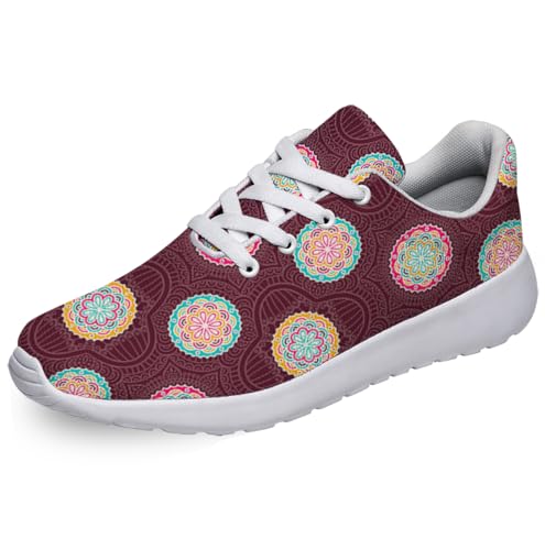 Women Men Ethnic Floral Prints Shoes Slip On Running Shoes Athletic Tennis Sneakers White Size 13