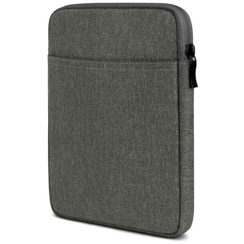 moex Tablet Hülle für Amazon Fire 7 (2017) Tasche mit Reißverschluss & Fach für Zubehör, Nylon Stoff Sleeve weich Gepolstert, Schutzhülle Minimalistisch Dash Hülle, Dunkelgrau