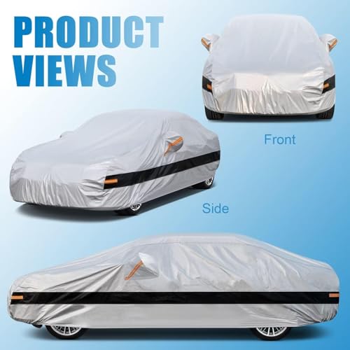 Image of 10 Layers Saloon Car Cover Waterproof Breathable Large,100% Waterproof Outdoor Car Covers Rain Snow UV Dust Protection Custom Fit for Audi A8, Mercedes-Benz S-Class, BMW 7 Series, Etc.