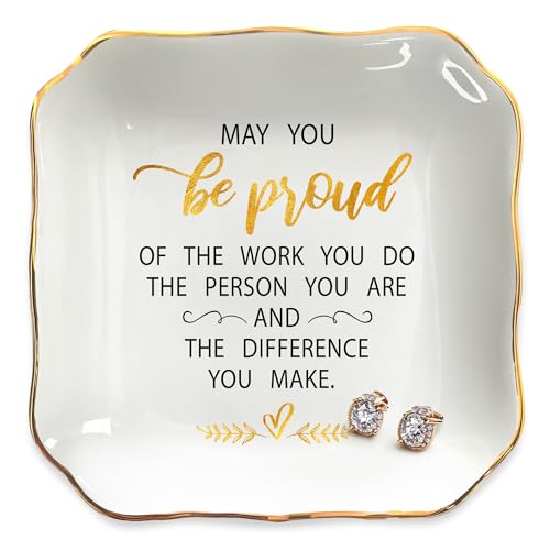 OASSIE Thank You Gifts for Women - 4"x4" Ceramic Jewelry Dish Tray - Teachers Day Nurse Week Birthday Appreciation Inspirational Retirement Teacher Appreciation Gifts for Women Coworkers Boss