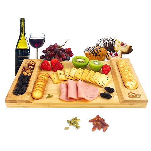 Bambus-Käseplatte, Charcuterie-Bretter Serviertablett mit Rille, gutes Käsebrett für Weihnachten, Hochzeit, Geburtstag. (Primär, 41 x 25,5 x 3 cm) Cover