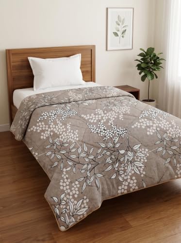 Image of Mafatlal 120 GSM Tulip Microfiber Single Bed AC Comforter | Elegant Reversible All Season Quilt Blanket | Soft Breathable Bedding Rajai for Home, Travel | 154 x 228 cm | Taupe Brown
