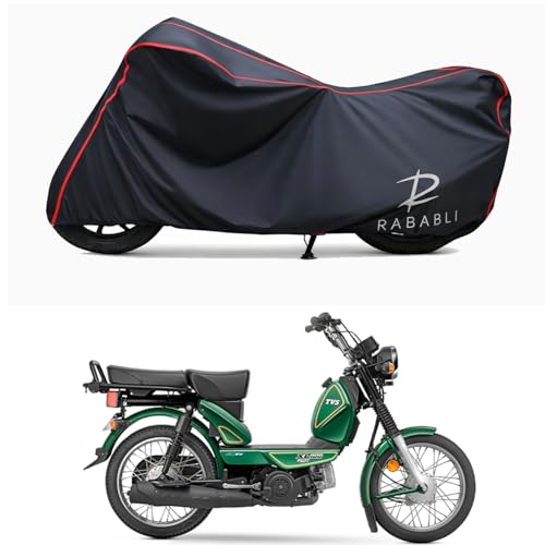 Image of Waterproof Bike Body Cover Compatible for | TVS XL100 Heavy Duty BS6 | Taffeta Fabric, Red Piping Design, Bottom Elastic Fit | Dustproof, Sun UV & Rain Protection for All Bikes