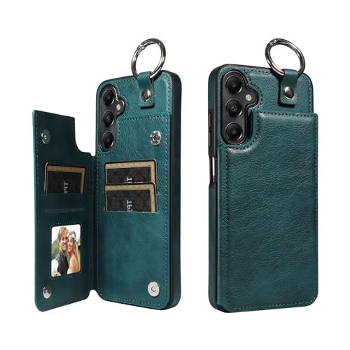 Case for Samsung Galaxy A05s 5G 6.7-inch 2023,PU Leather Flip Shell with 4 Card Holder (2 SIM Holder/Sim Pin Slots) and Ring,Strong Magnetic Stand Folio Book Cover for Galaxy A05s Green