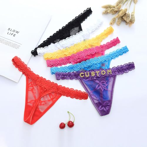 Image of Women's Personalized Thongs with Funny Rhinestone Letters, Custom Name Underwear Panties for Couples