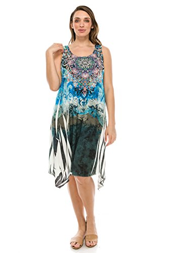 Jostar Women's Hit Diamond Side Tank Dress Sleeveless Sublimation Rhinestones X-Large Ivory Abstract #TOP3