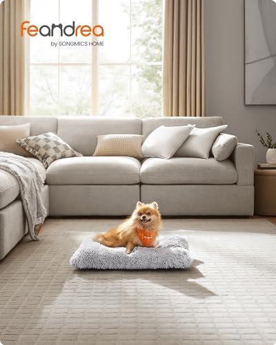 Feandrea Hundebett, Hundekissen, Flauschige Hundematte, Langer Plüsch, 65 x 45 cm, weiche Polsterung, maschinenwaschbar, multifunktional, Ombré-Grau PGW200G01