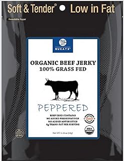 Nueats Organic Beef Jerky – 100% Grass-Fed, Tender & Soft – High Protein Snack – PEPPERED – 2.25oz Resealable Bag (Pack of 2)