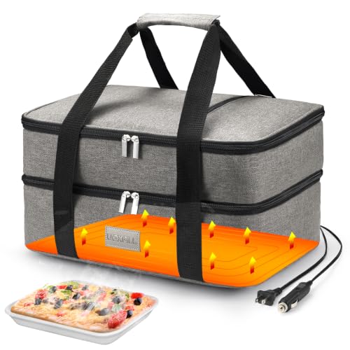 Image of Food Warmer Electric Casserole Carrier - Large Double Decker Heated Lunch Bag for Car Truck,12V /24V /110V,Thermos for hot Food for Potluck Cookouts Parties Picnic,Fits 9 inchx13 inch Baking Pan (Gray)