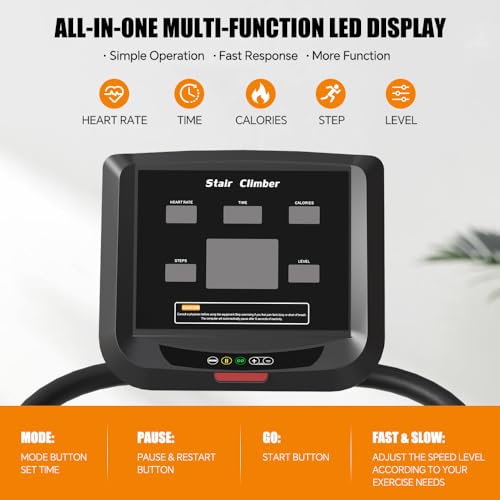 SPART Stepper Machine, Continuous Stair Stepper with LED Screen, Commercial Grade Stair Climber Exercise Machine with 15 Resistance Levels for Cardio, 440LBS, 15-165 Steps/Minute, Black - Thumbnail 3