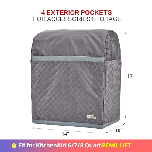 Funda acolchada gris para batidora de 6 a 8 cuartos con bolsillos de almacenamiento 4