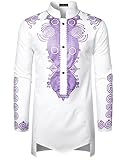 LucMatton Men's Traditional African Dashiki Tunic Long-Sleeve Shirt with Metallic Foil Stamping and Mandarin...