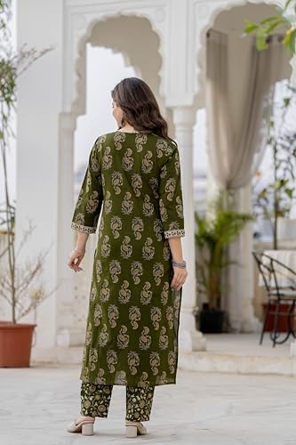 Image of PARTHVI Women's Cotton Printed Kurta Set with Pants & Dupatta | Elegant Ethnic Wear for Women | Floral Print | Comfortable Suit Set