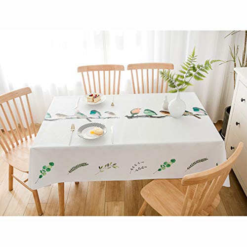 Duofire Vinyl Tablecloth White Background Colorful Birds Rectangle Heavy Weight Table Cover Wipe Clean Waterproof 54 X 86.6 Inch #TOP5
