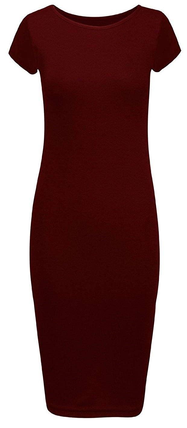Crazy Girls Girls Wine Plain Crazy Womens Cap Sleeve Stretch Bodycon Wiggle Pencil Long Midi Dress 8-22 (S/M-Uk8/10, )
