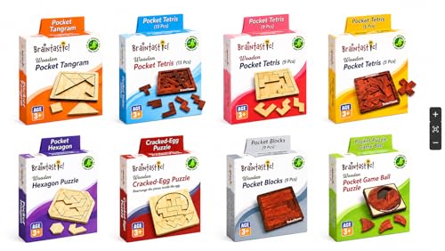 Image of Braintastic Wooden Puzzle Portable Pack of 8 Different Puzzle for Birthday Return Gifts Party Pack, Travel Board Game, Return Favors with Travel Pouch for All Age Group