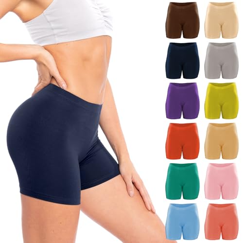 Sexy Basics Women's 12 Pack Cotton Stretch Light Weight Boyshort Boxer Brief Undershorts