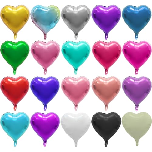 Fowecelt 100 Pcs Heart Aluminum Foil Balloons 18 Inch Love Heart Helium Floating Mylar Balloon for Women Girls Valentine's Day Birthday Bridal Wedding Party Decoration (20 Patterns)